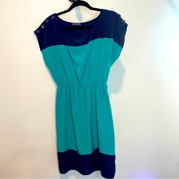 Soprano Retro Teal Navy Button Detail Dress Size Medium - Picture 6 of 6